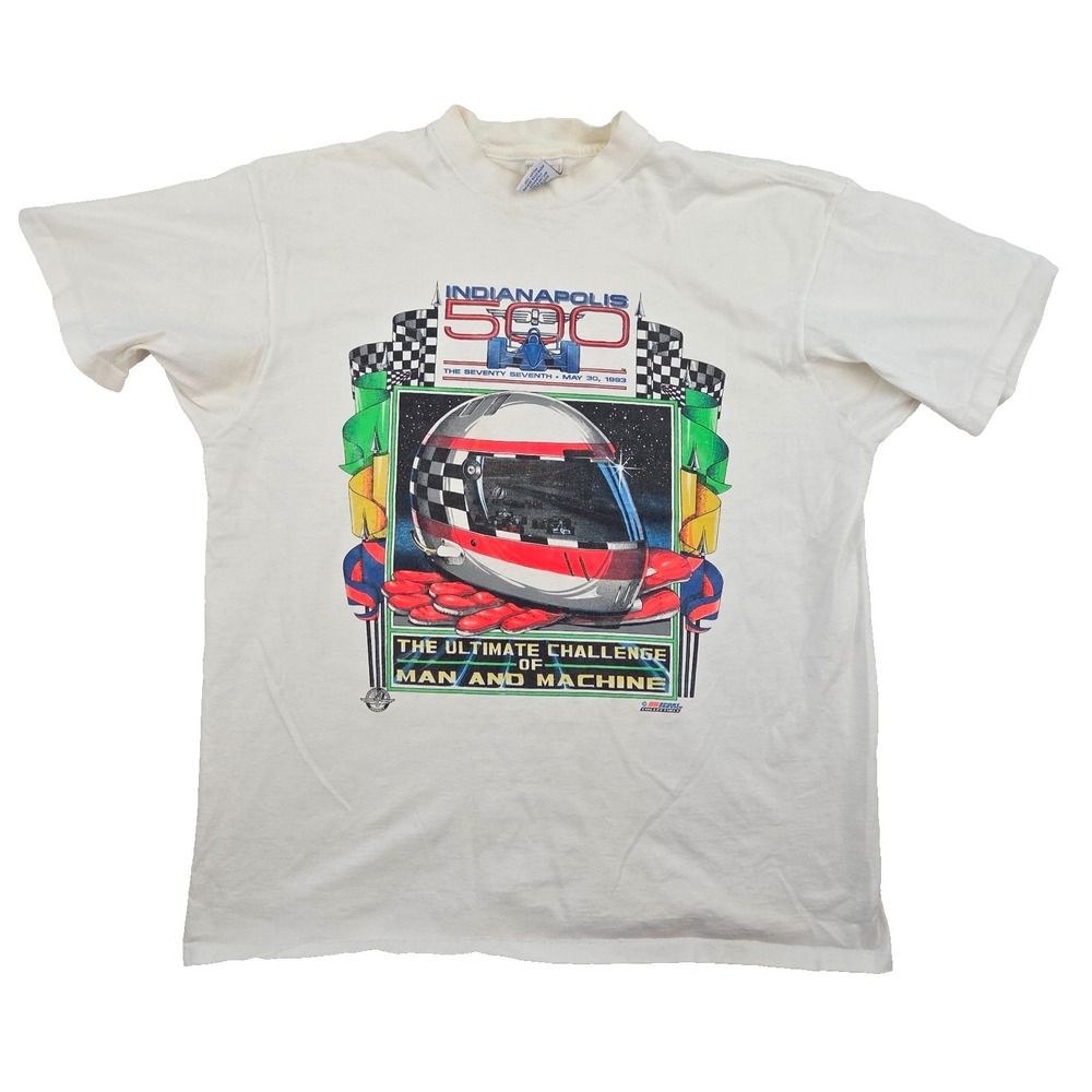 VTG 1993 Indianapolis 500 Shirt XL 77th Running Single Stitch USA Made White